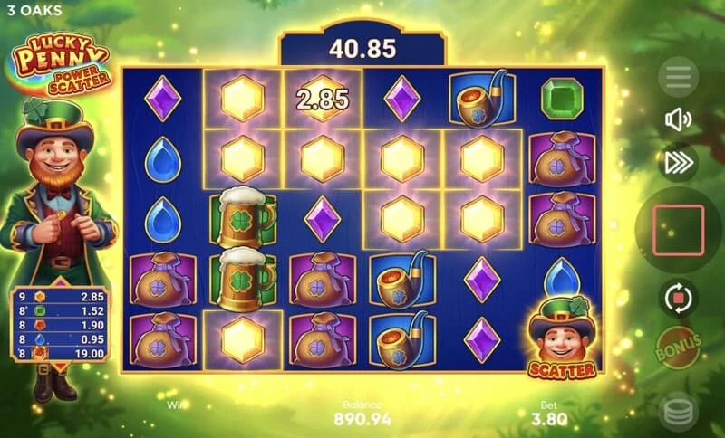 Lucky Penny Power Scatter - カスケードの消失と累積乗数を持つベースゲーム