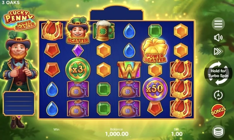 Lucky Penny Power Scatter - 金貨とライトニングを伴うPower Scatterシンボル